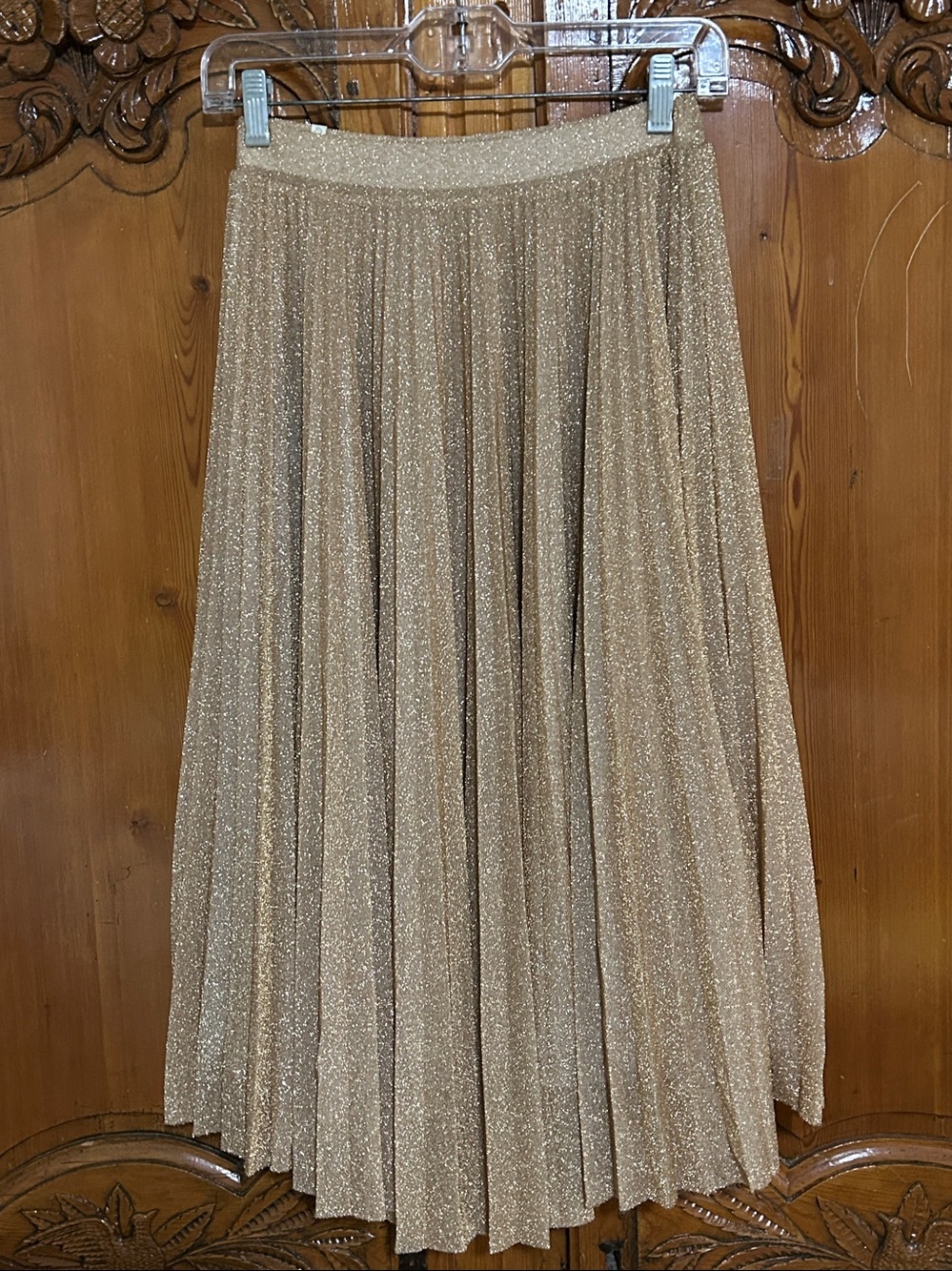 Ottod’Ame Italian Made Gold Lame’ Knife Pleat Midi Skirt. Size 2 - Picture 2 of 6